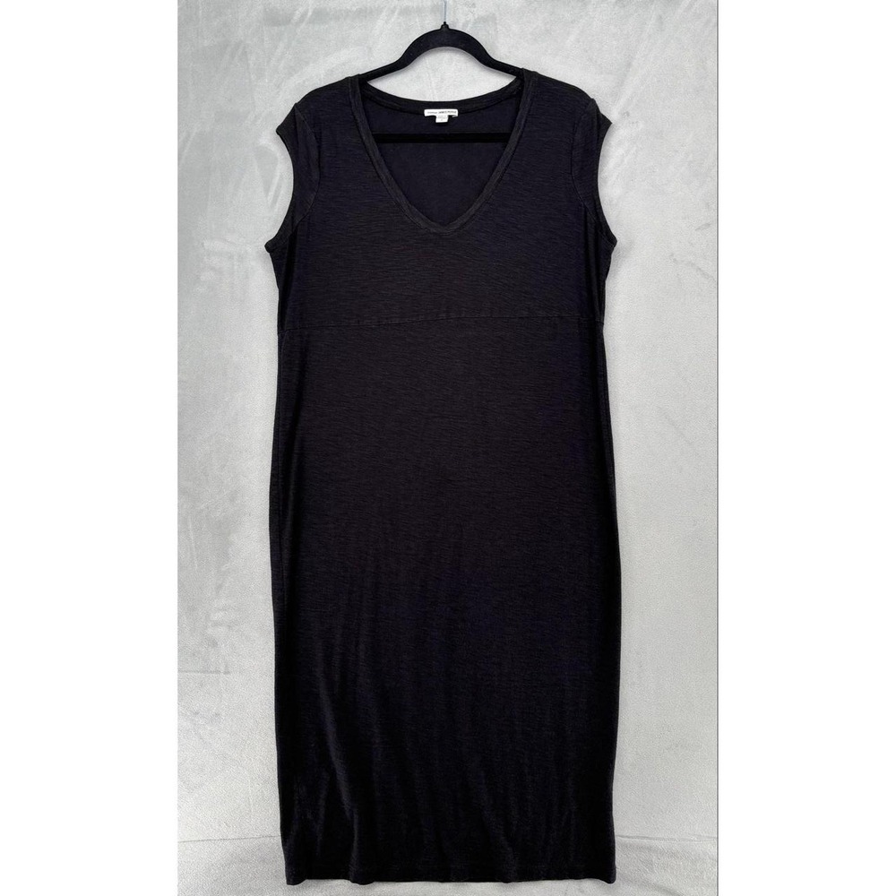 James Perse Dress Womens 2 Black Maxi V-Neck Cap Sleeve Jersey Lightweight